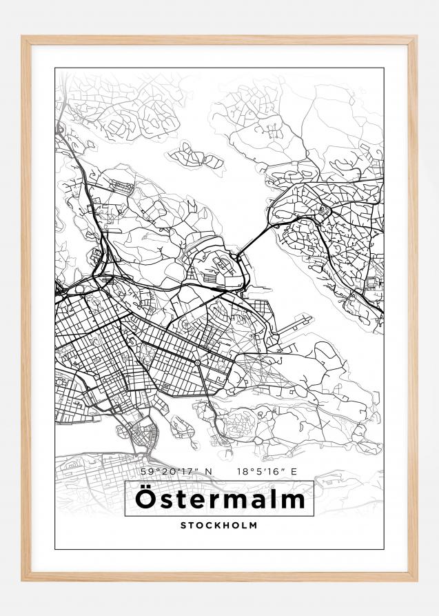 Karta - Östermalm - Vit Poster