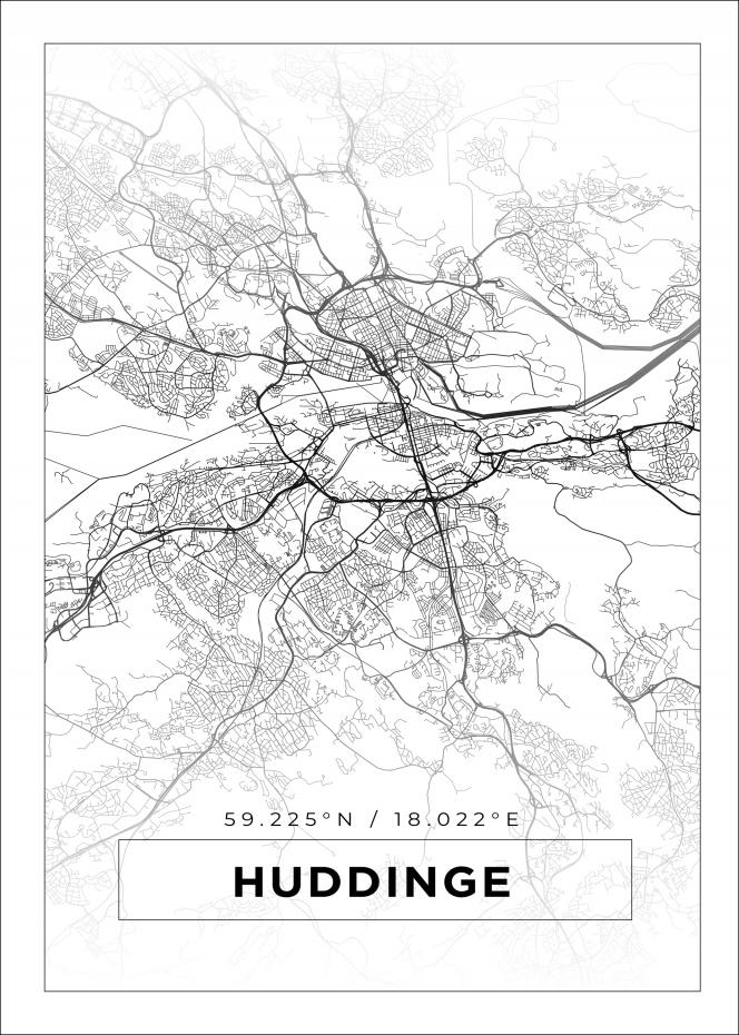 Karta - Huddinge - Vit Poster