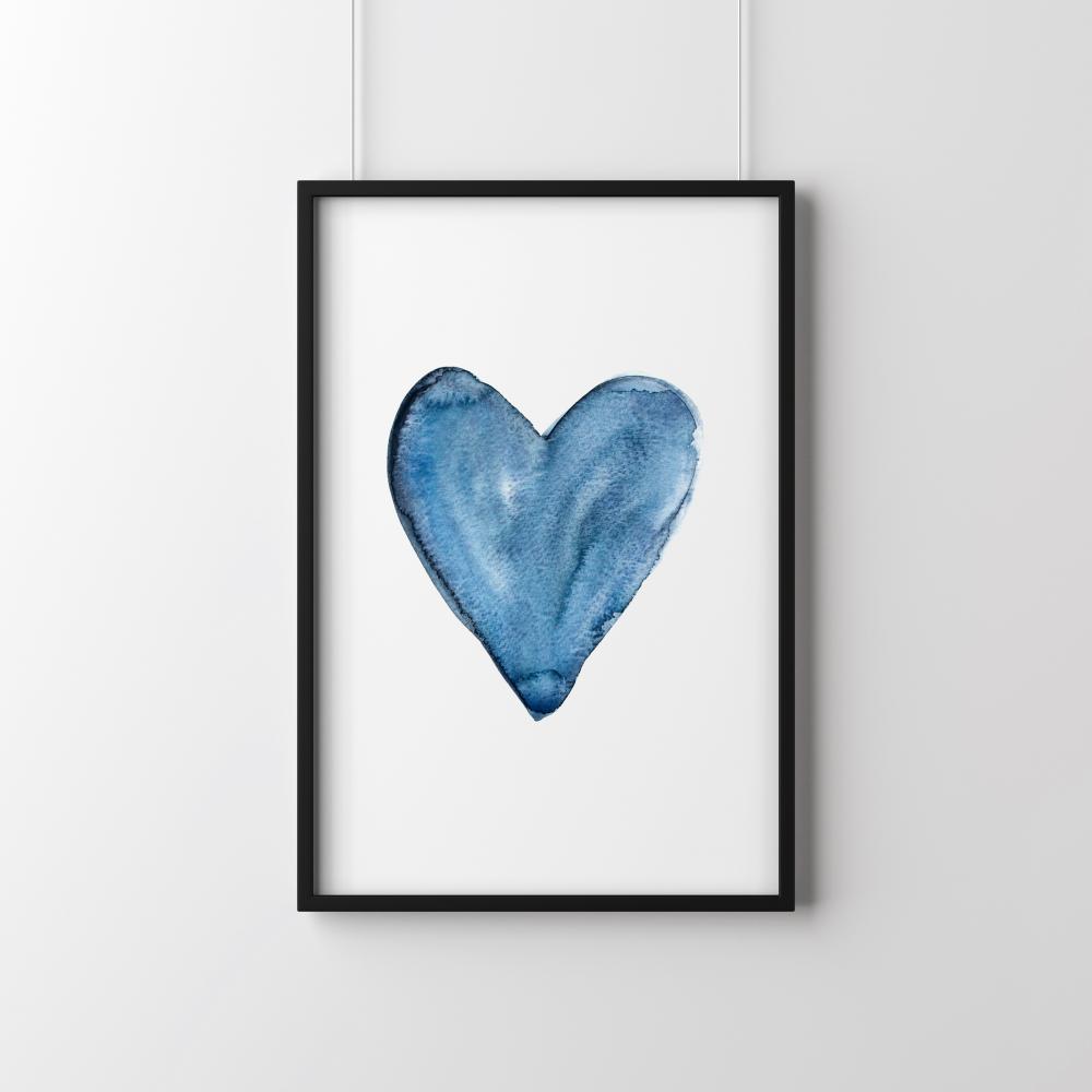 Heart in watercolor blue Poster