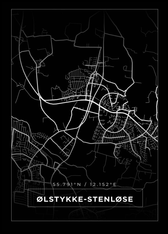 Karta - Ølstykke-Stenløse - Svart Poster