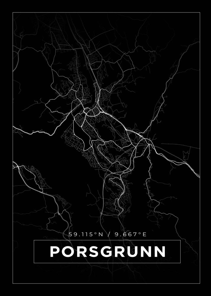 Karta - Porsgrunn - Svart Poster