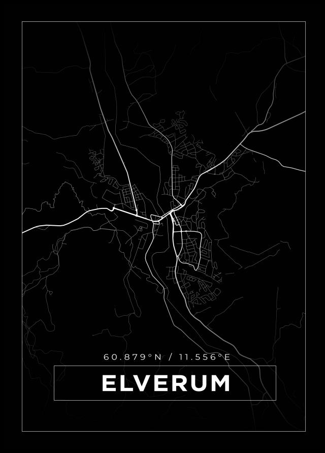 Karta - Elverum - Svart Poster