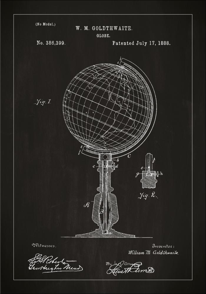 Patentritning - Jordglob - Svart Poster
