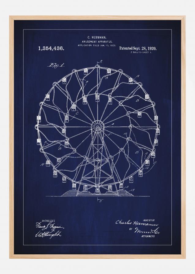 Patentritning - Pariserhjul - Blå Poster