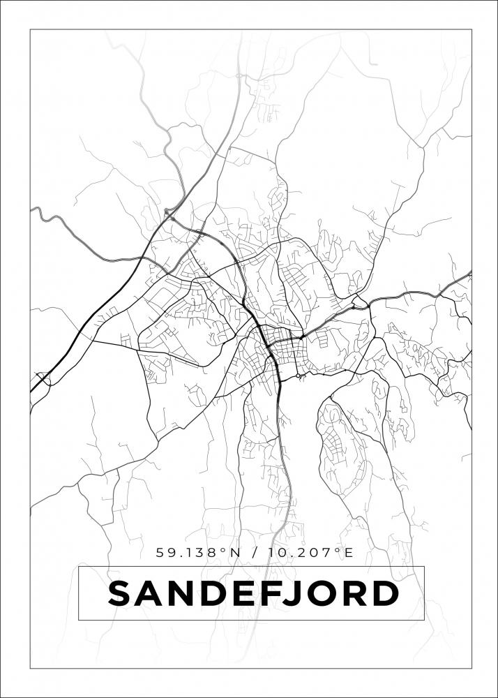 Karta - Sandefjord - Vit Poster
