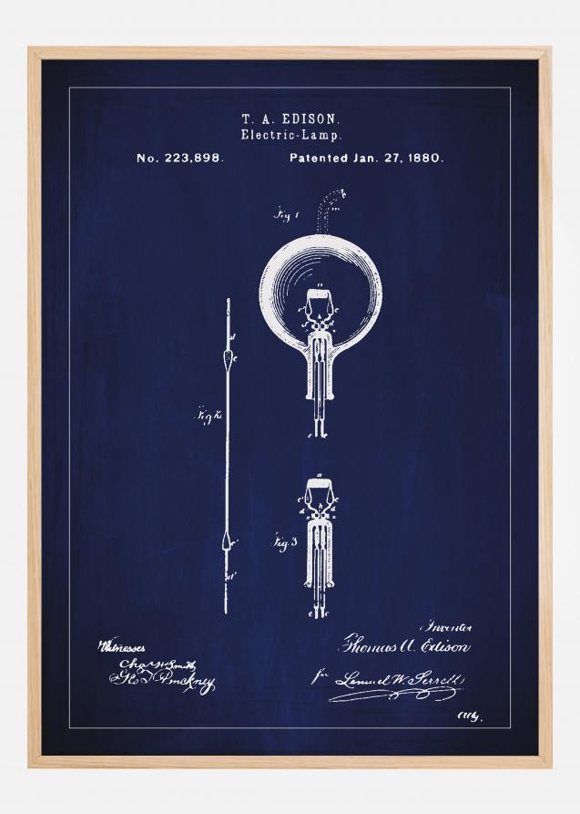 Patentritning - Glödlampa B - Blå Poster