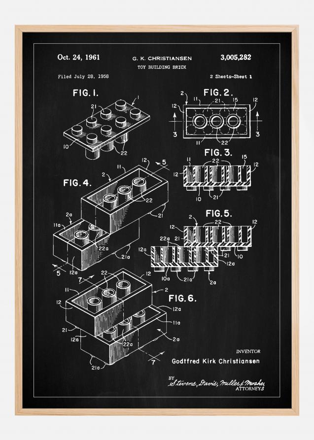 Patent Print - Lego Block I - Black Poster
