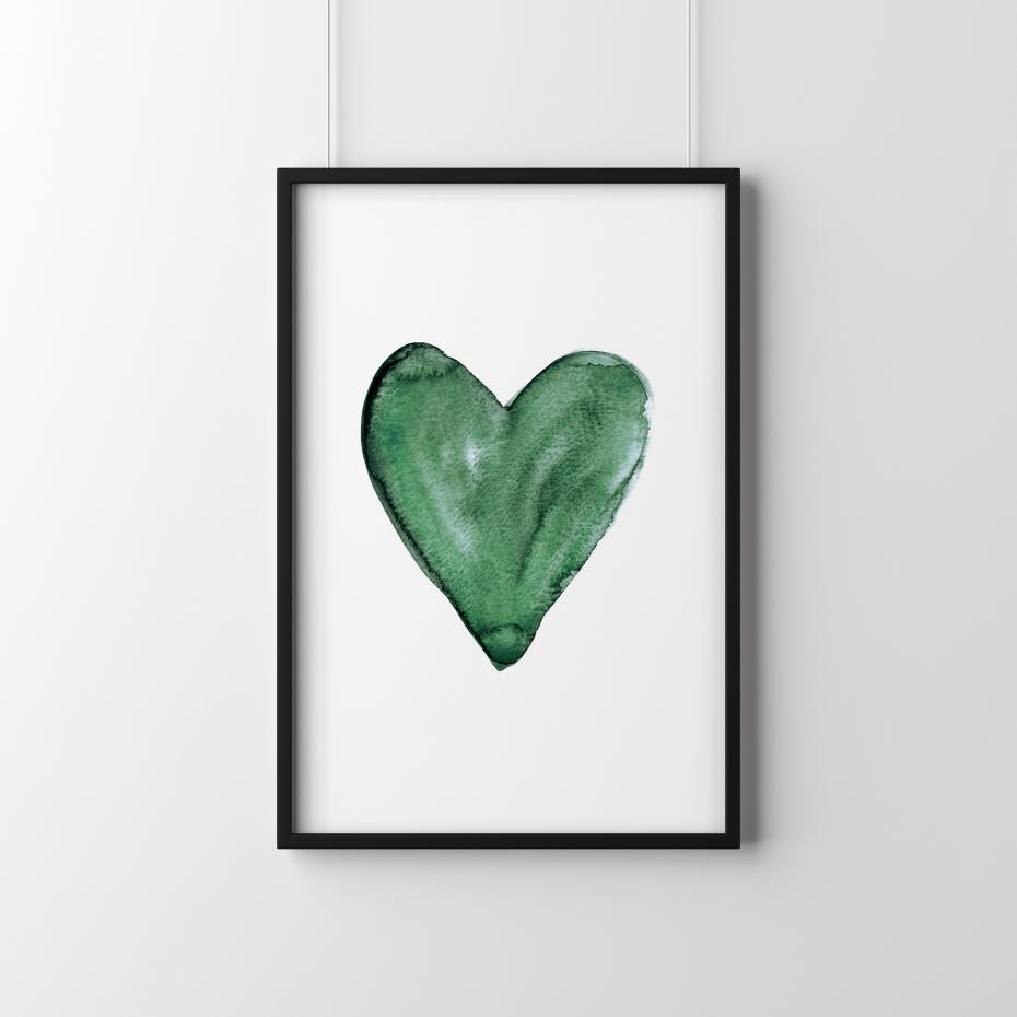 Heart in watercolor green Poster