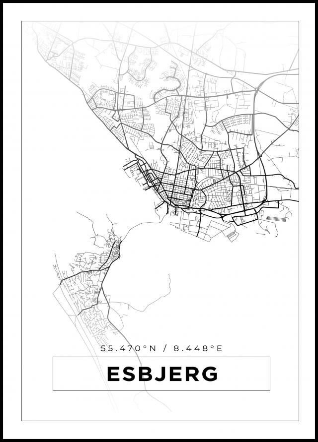 Karta - Esbjerg - Vit Poster