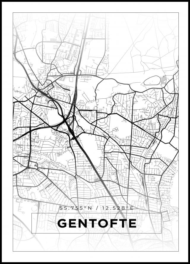 Karta - Gentofte - Vit Poster