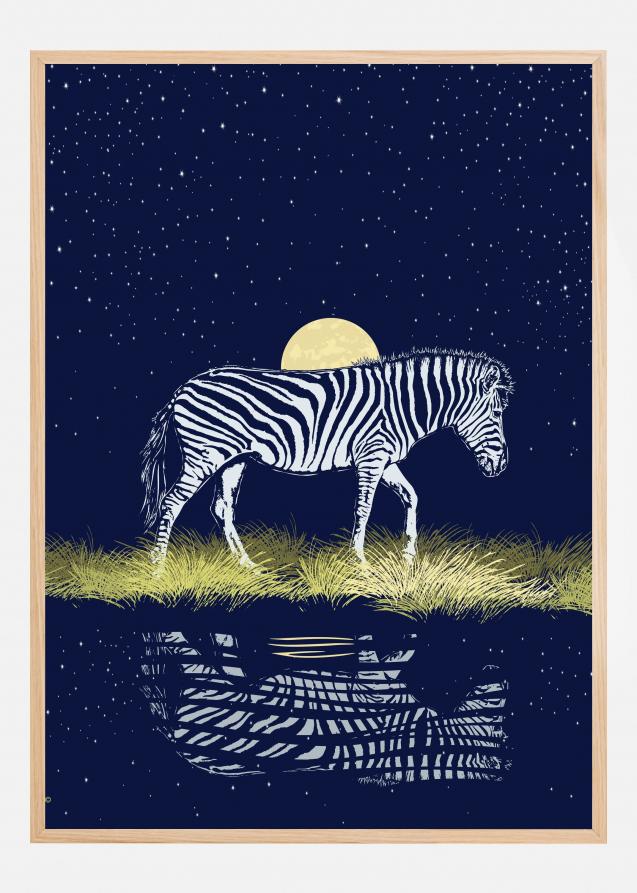 Zebra at Waterhole Moonrise Poster
