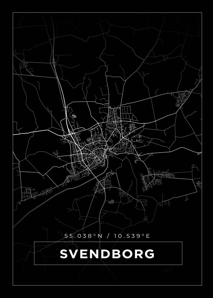 Karta - Svendborg - Svart Poster