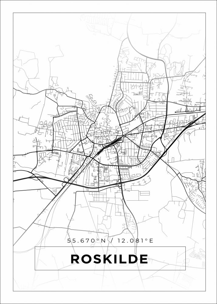 Karta - Roskilde - Vit Poster