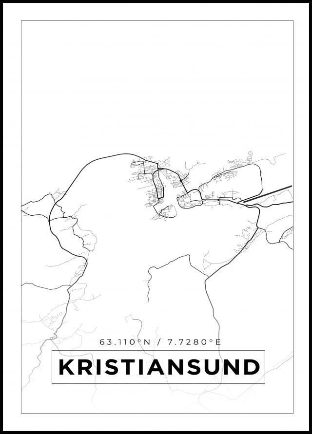Karta - Kristiansund - Vit Poster