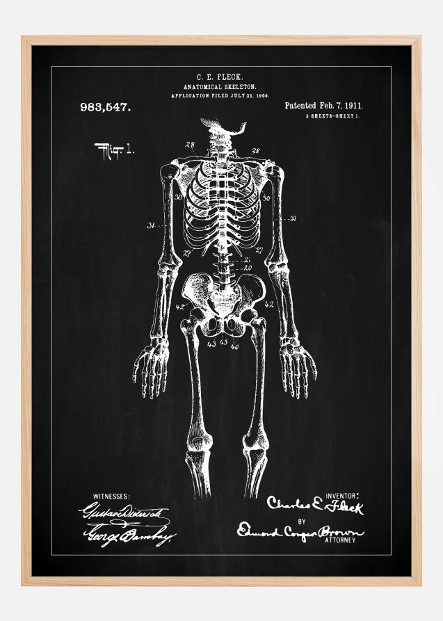 Patentritning - Anatomiskt skelett I - Svart Poster