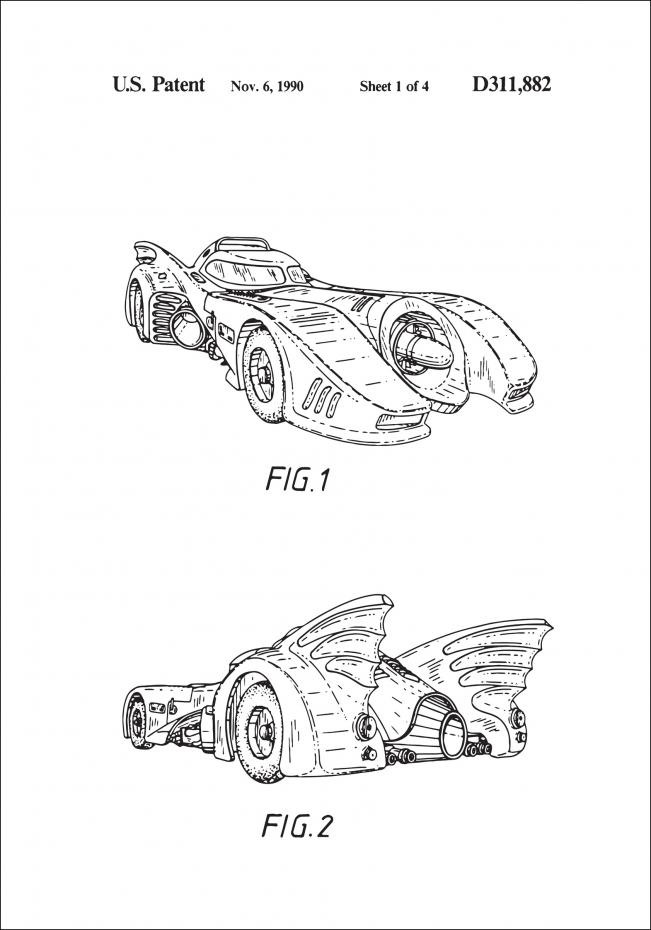 Patentritning - Batman - Batmobile 1990 I Poster