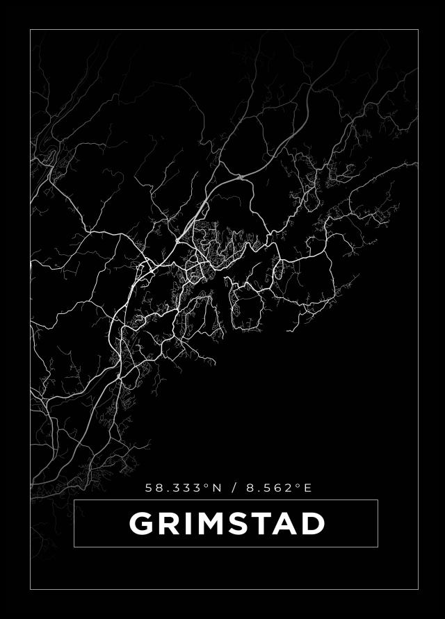 Karta - Grimstad - Svart Poster