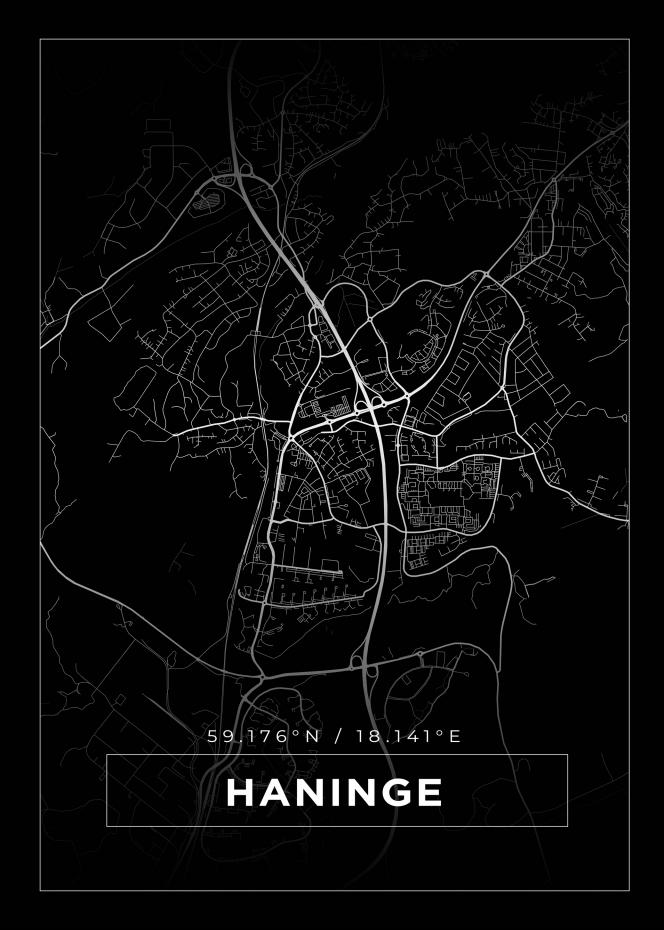 Karta - Haninge - Svart Poster