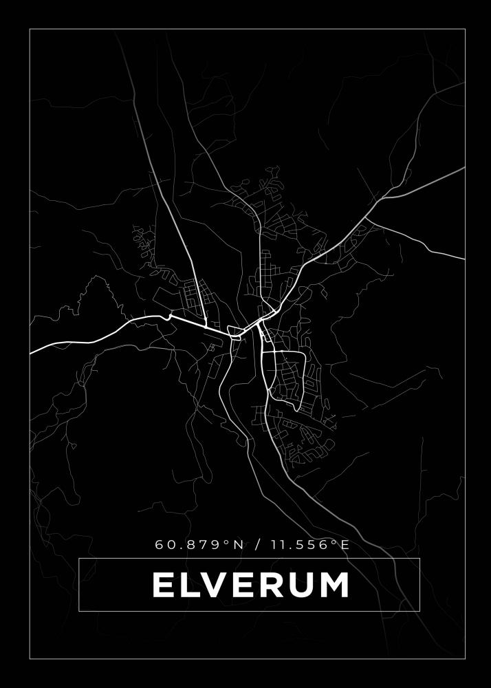 Karta - Elverum - Svart Poster