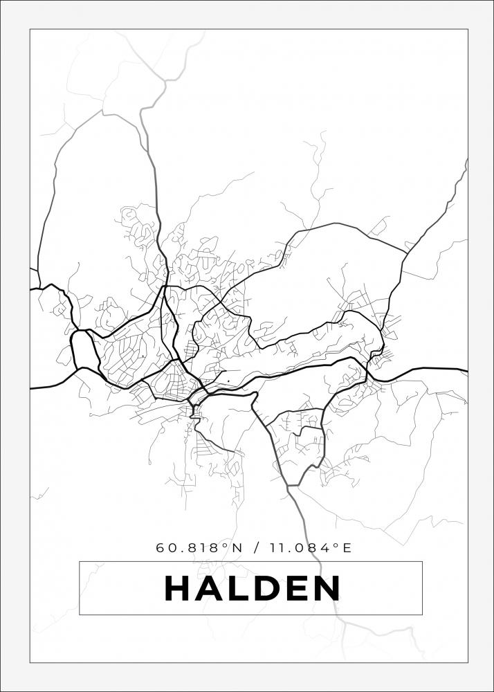 Karta - Halden - Vit Poster