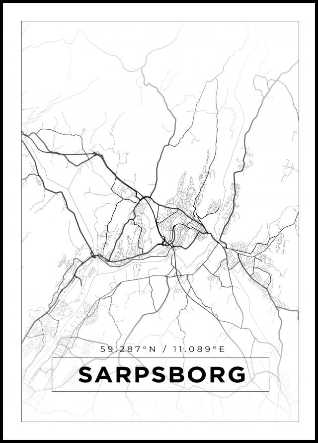 Karta - Sarpsborg - Vit Poster