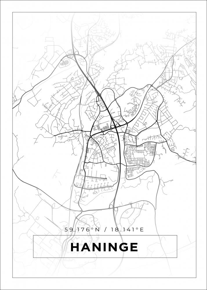 Karta - Haninge - Vit Poster