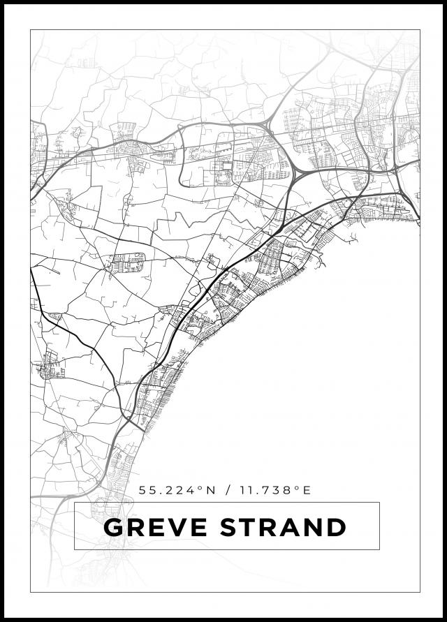 Karta - Greve Strand - Vit Poster