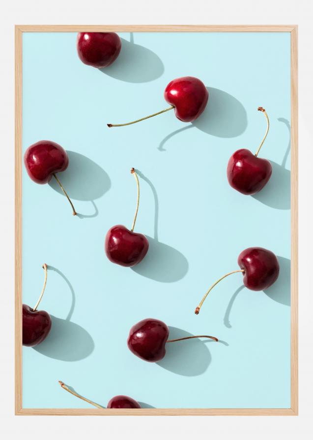 Cherries On Turquoise Poster