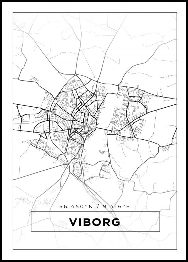 Karta - Viborg - Vit Poster