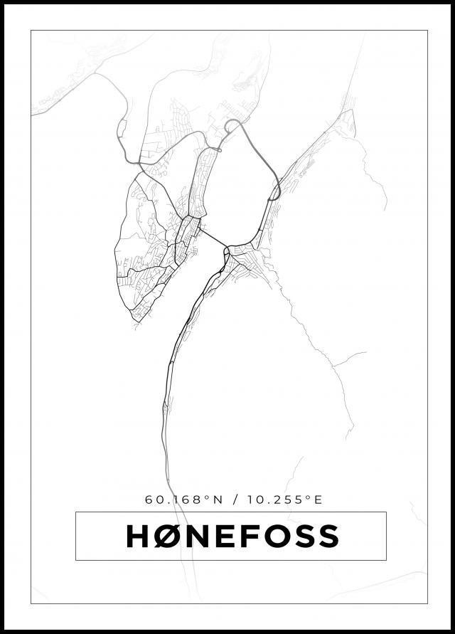 Karta - Hønefoss - Vit Poster