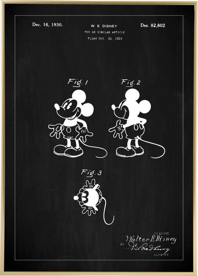 Patentritning - Disney - Musse Pigg - Svart Poster