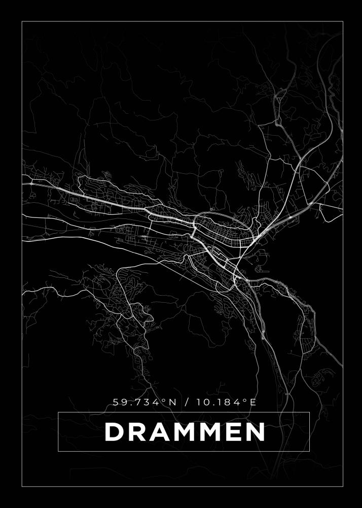 Karta - Drammen - Svart Poster