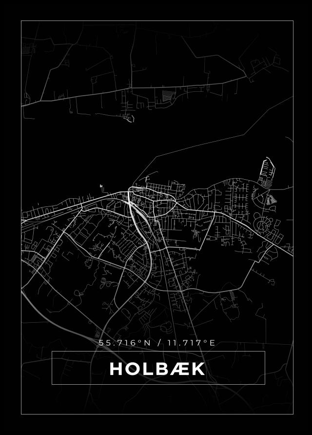 Karta - Holbæk - Svart Poster
