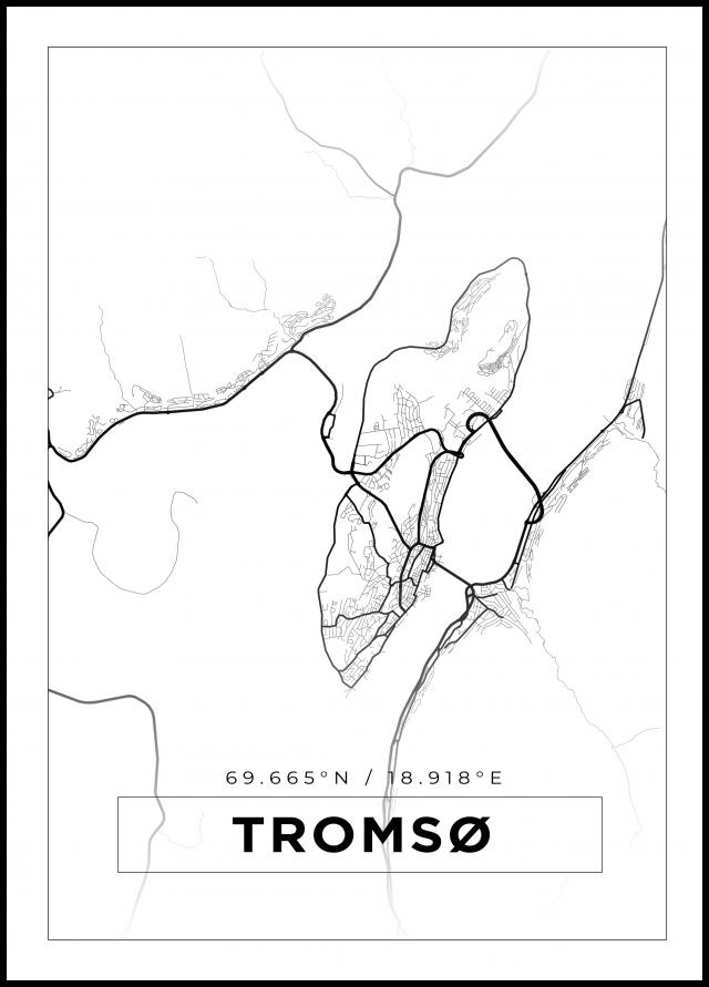 Karta - Tromsø - Vit Poster