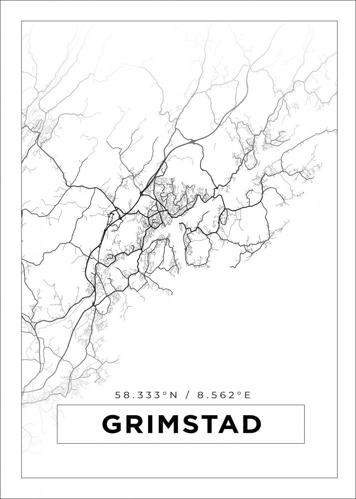 Karta - Grimstad - Vit Poster