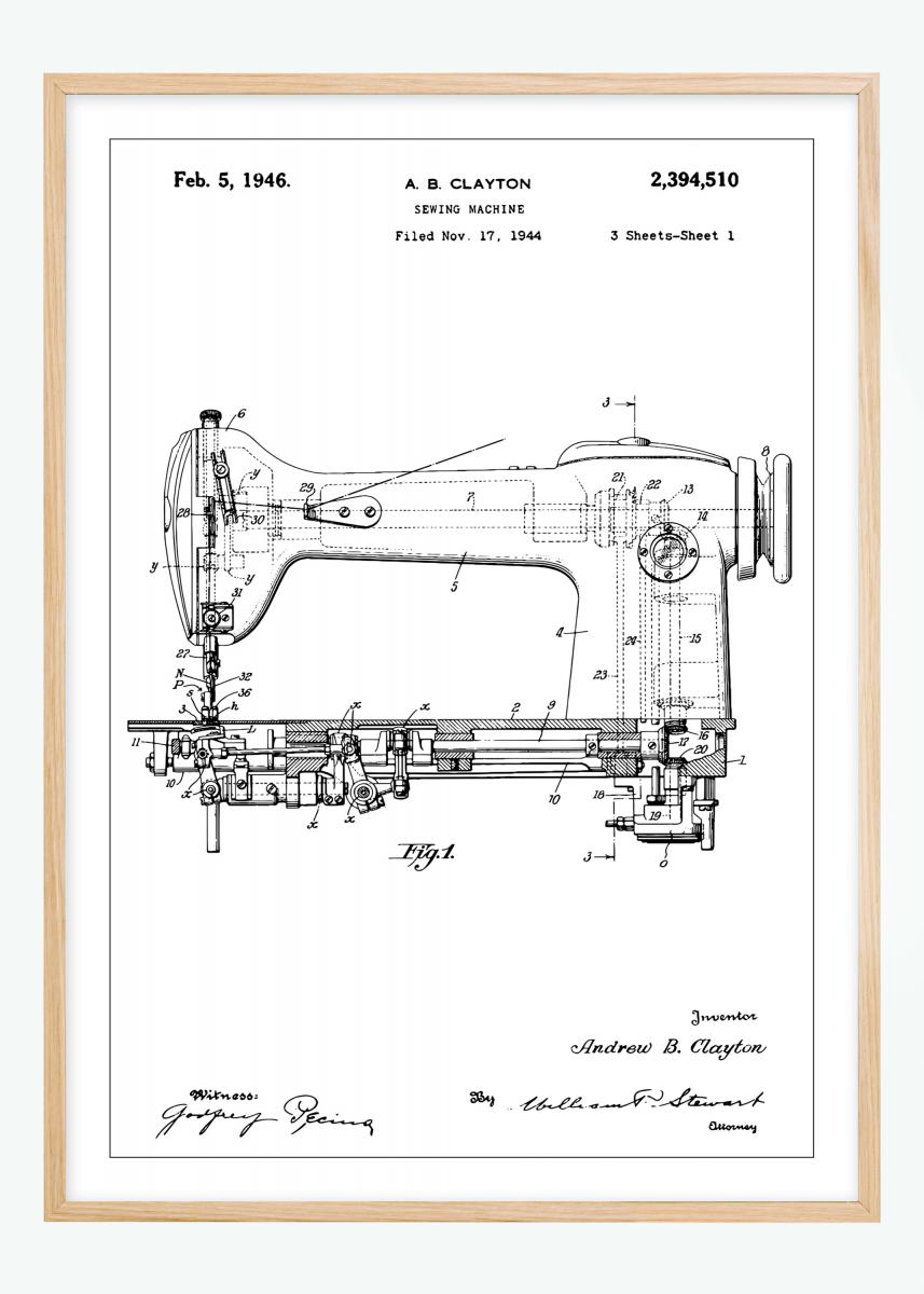 Patentritning - Symaskin I Poster