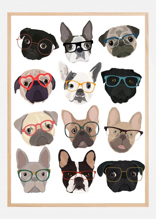 Pugs In Glasses Poster