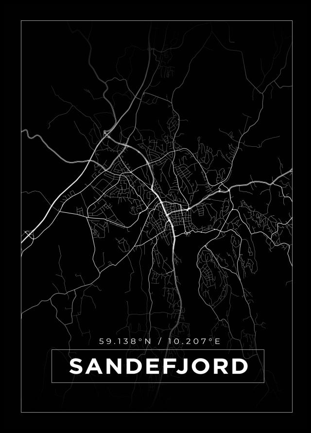 Karta - Sandefjord - Svart Poster