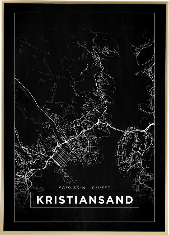 Karta - Kristiansand - Svart Poster