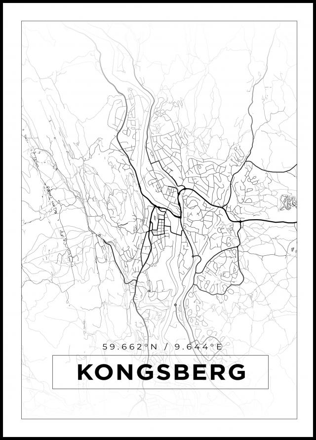 Karta - Kongsberg - Vit Poster