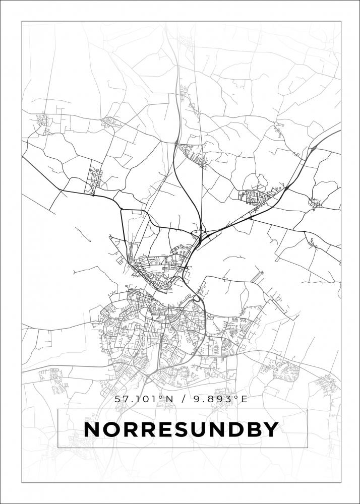 Karta - Norresundby - Vit Poster