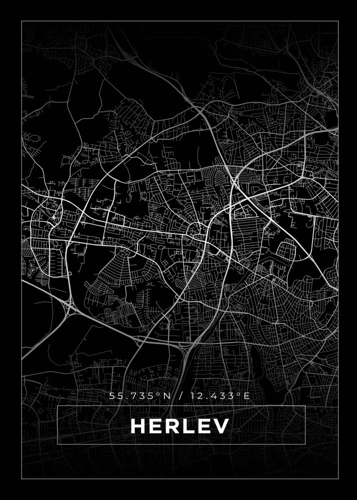 Karta - Herlev - Svart Poster