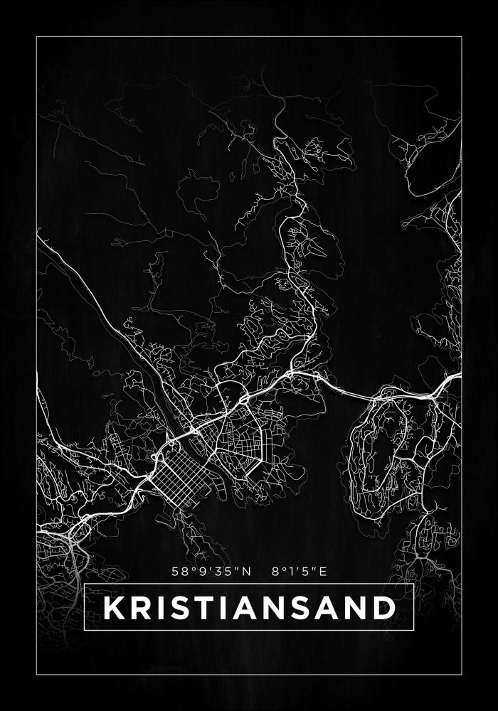 Karta - Kristiansand - Svart Poster