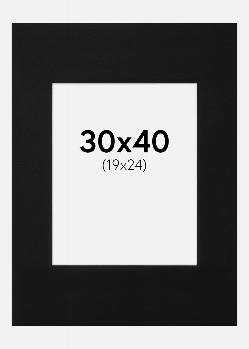 Passepartout Svart Standard (Vit kärna) 30x40 cm (19x24)