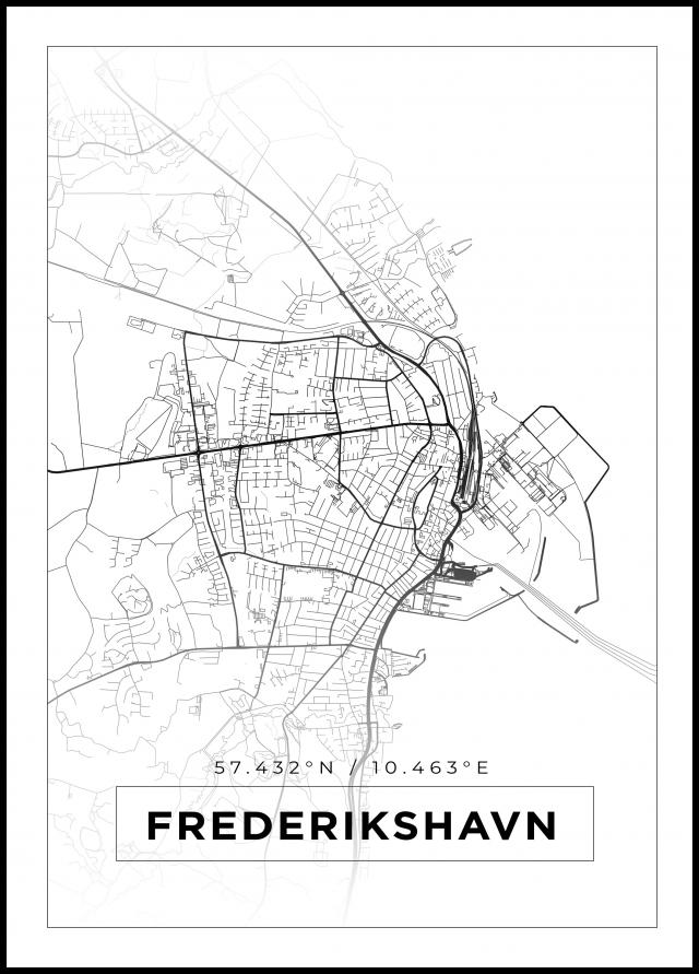 Karta - Frederikshavn - Vit Poster