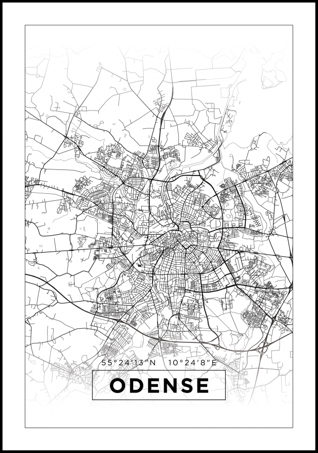 Karta - Odense - Vit Poster