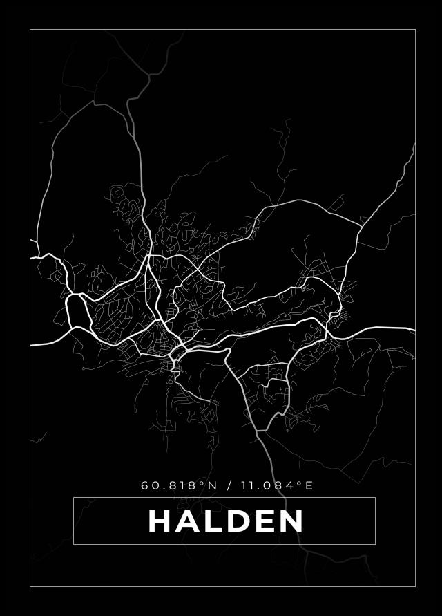 Karta - Halden - Svart Poster