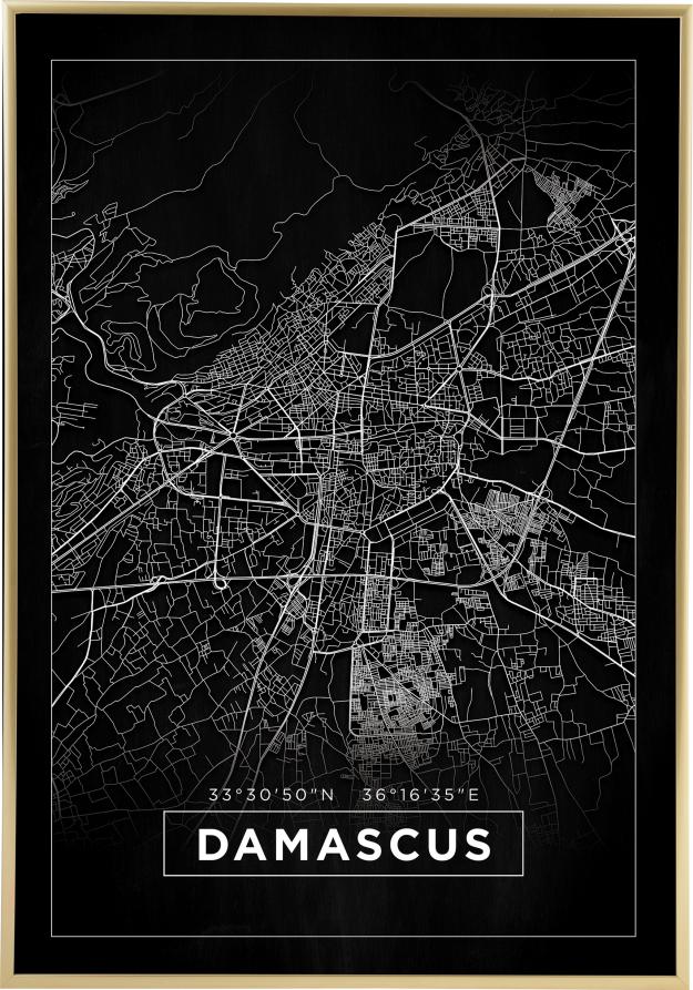Karta - Damascus - Svart Poster