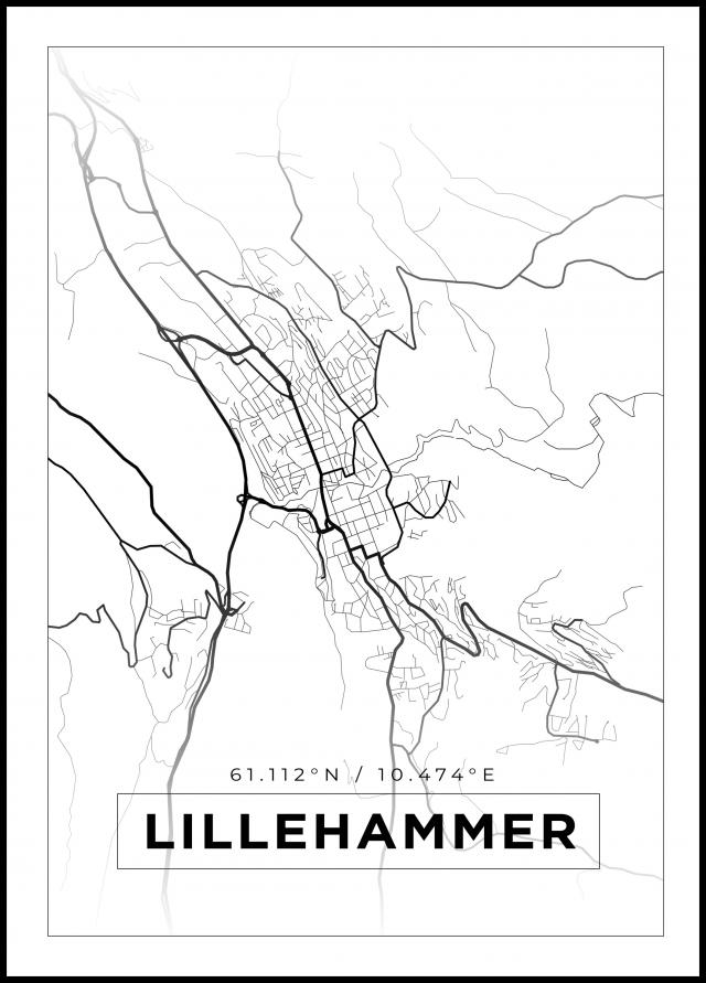 Karta - Lillehammer - Vit Poster