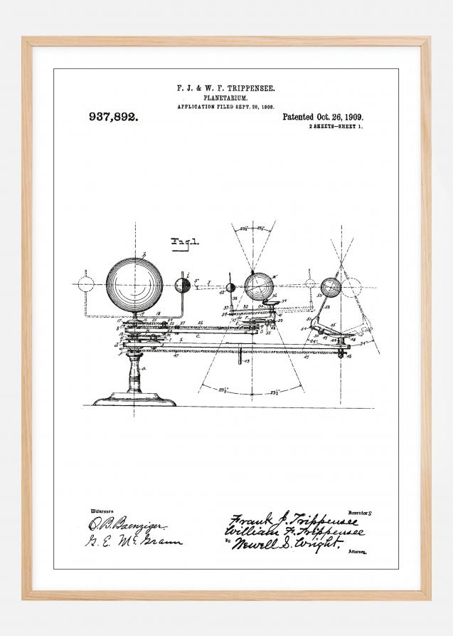 Patentritning - Planetarium - Vit Poster